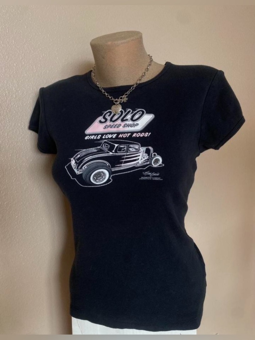 Y2k Black & Pink Baby Tee Retro Car Design Girls Love Hot Rods